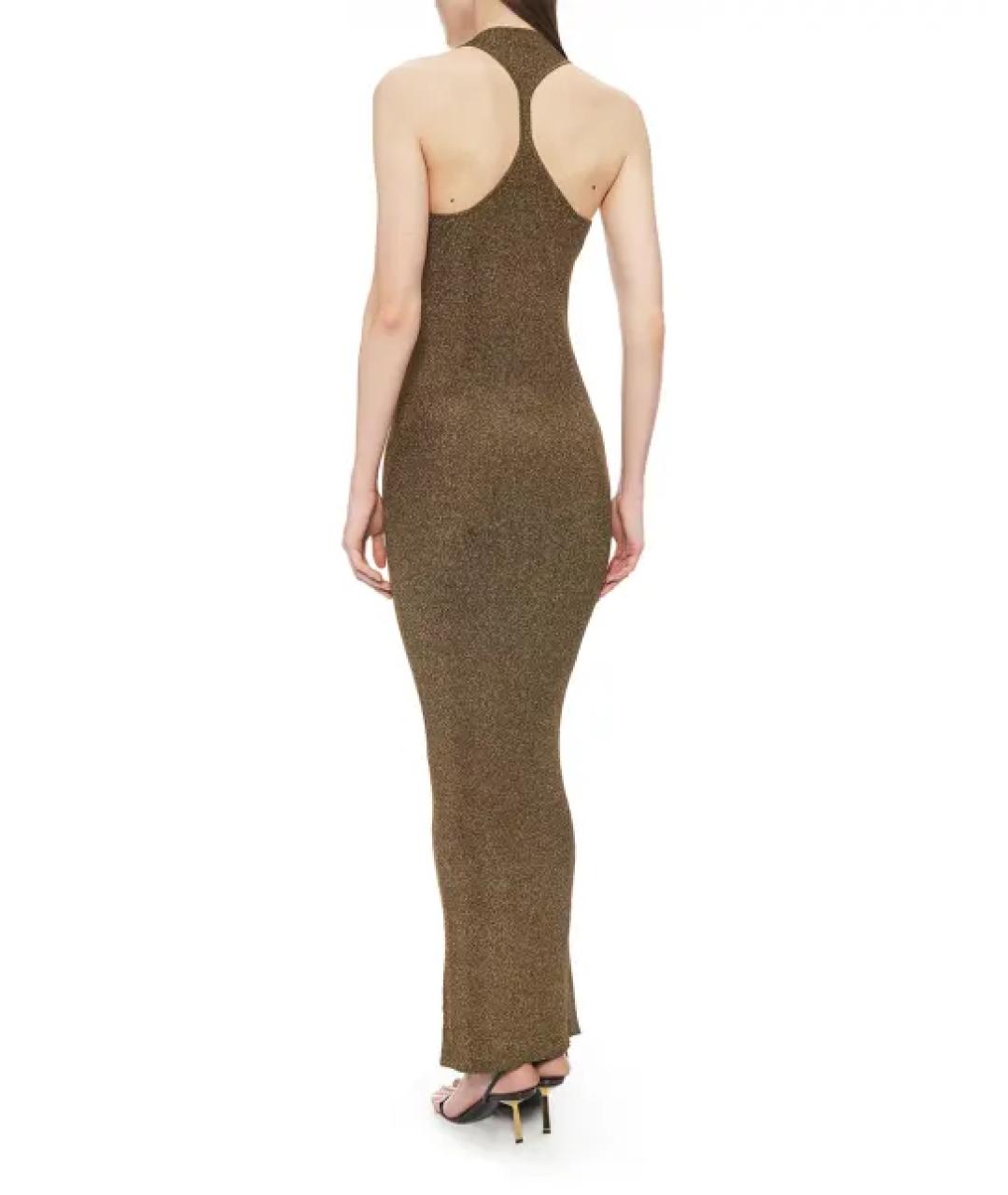 SAINT LAURENT Золотое вискозное вечернее платье, фото 4