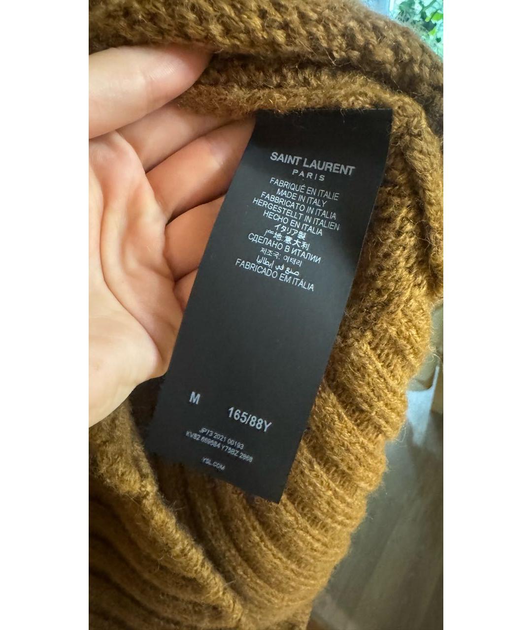 SAINT LAURENT Коричневое шерстяное повседневное платье, фото 4