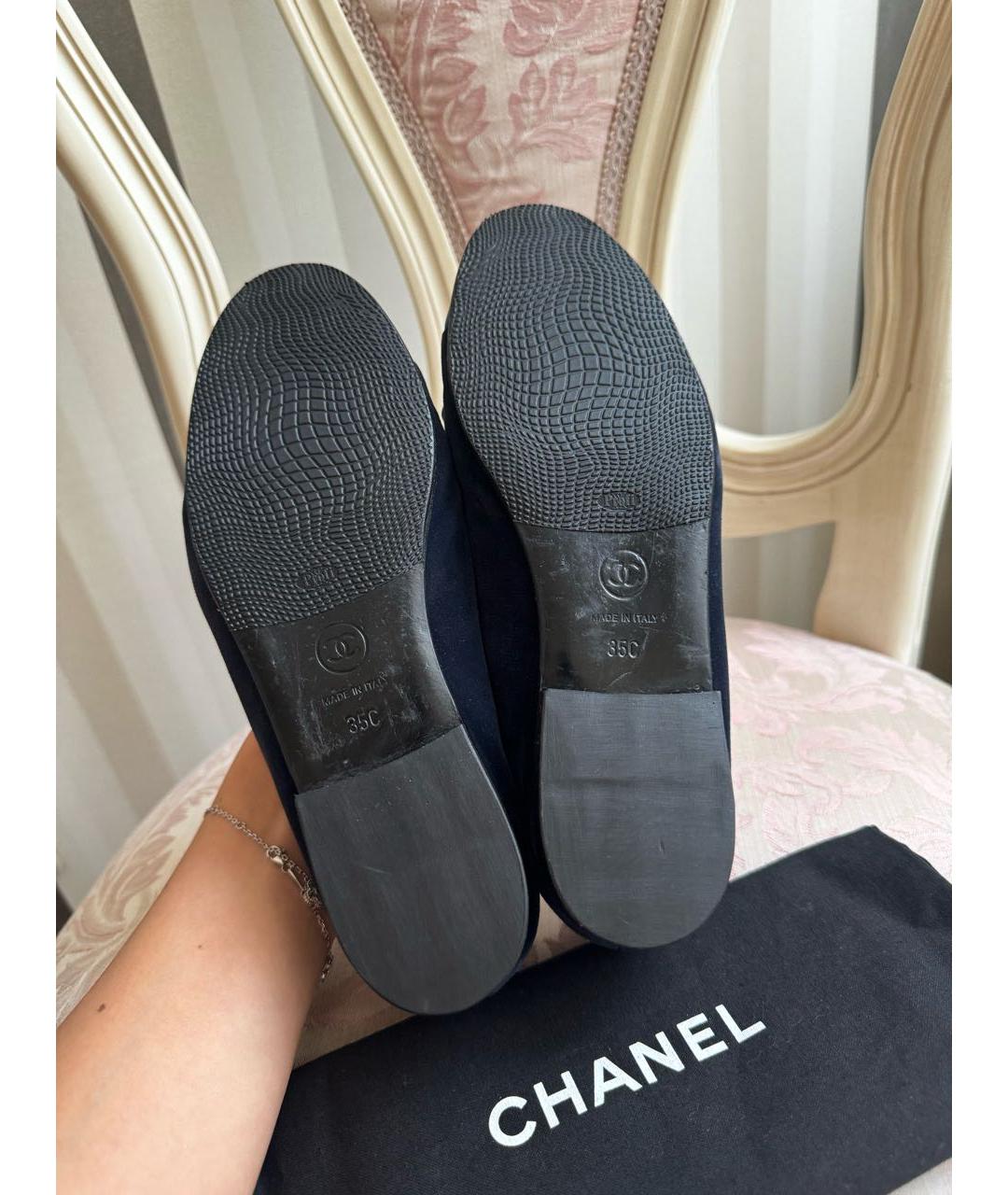 CHANEL Темно-синие кожаные балетки, фото 4