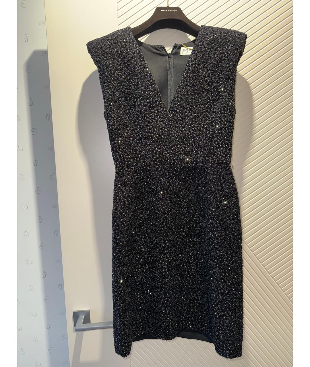 SAINT LAURENT Черное синтетическое коктейльное платье, фото 6