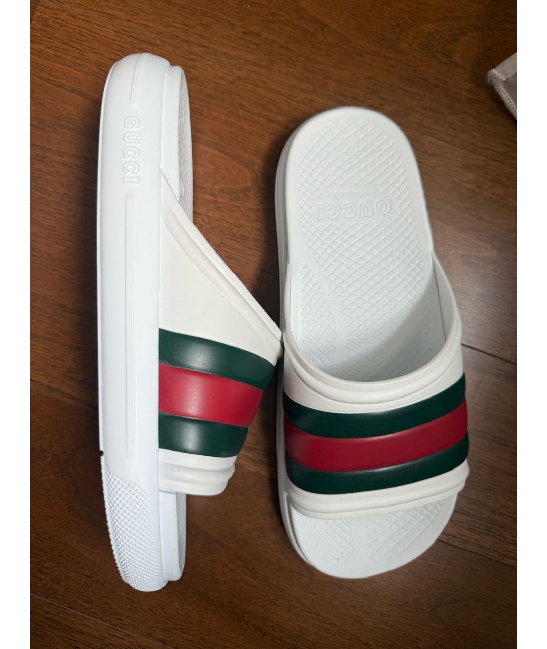 GUCCI Белые резиновые шлепанцы, фото 5