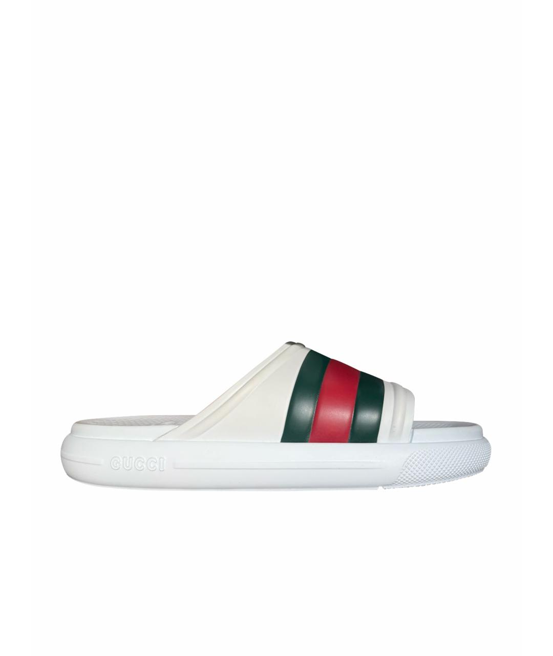 GUCCI Белые резиновые шлепанцы, фото 1