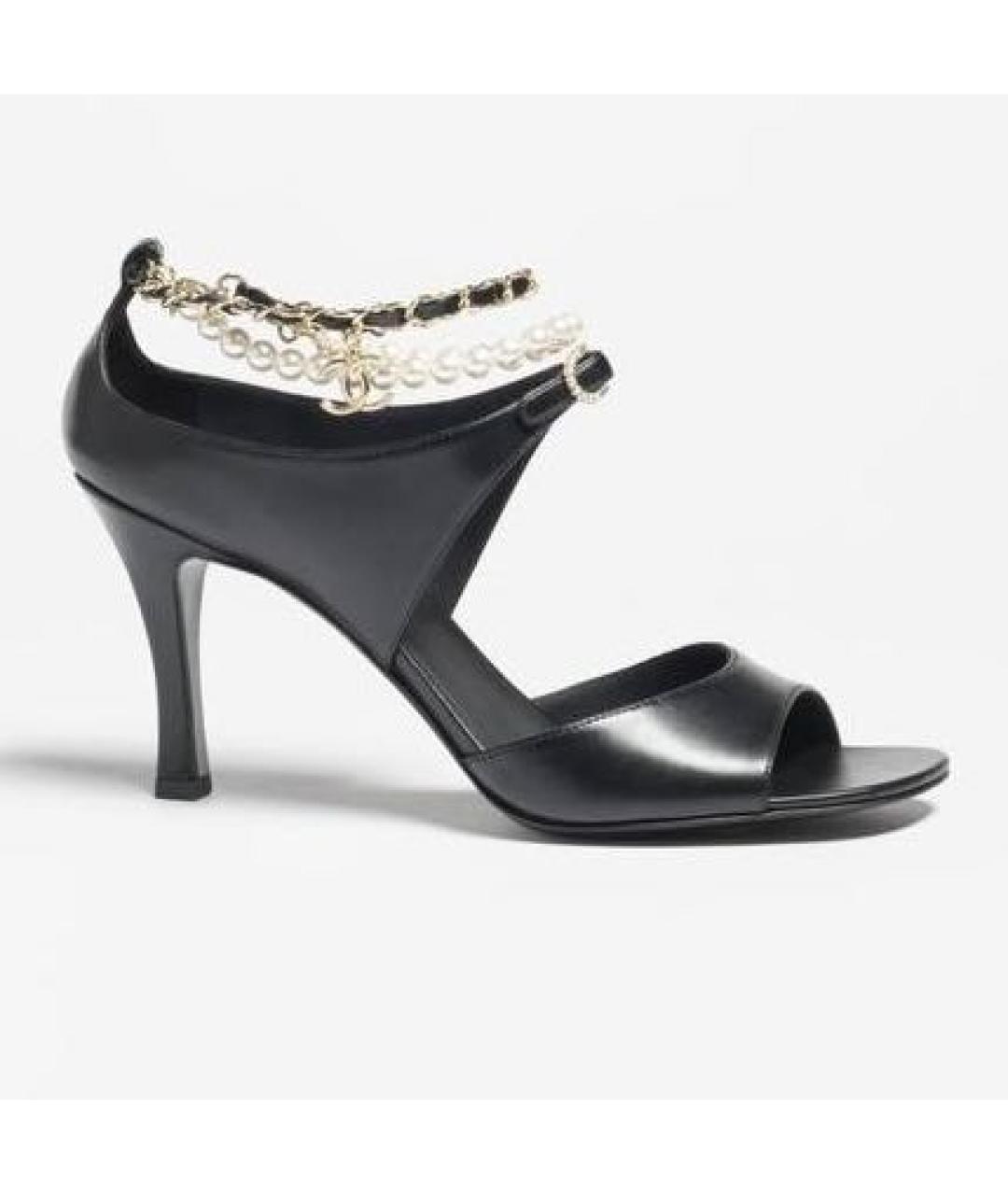 CHANEL Черные кожаные босоножки, фото 4