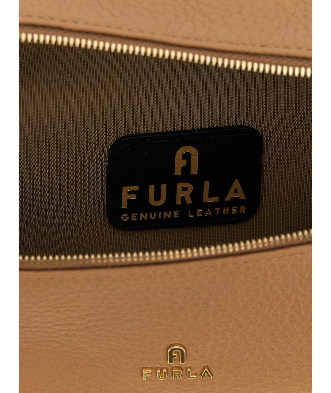 FURLA Бежевая кожаная сумка с короткими ручками, фото 4