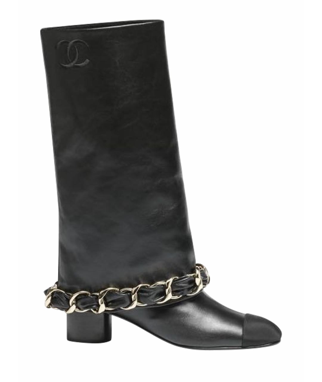 CHANEL Черные кожаные сапоги, фото 1