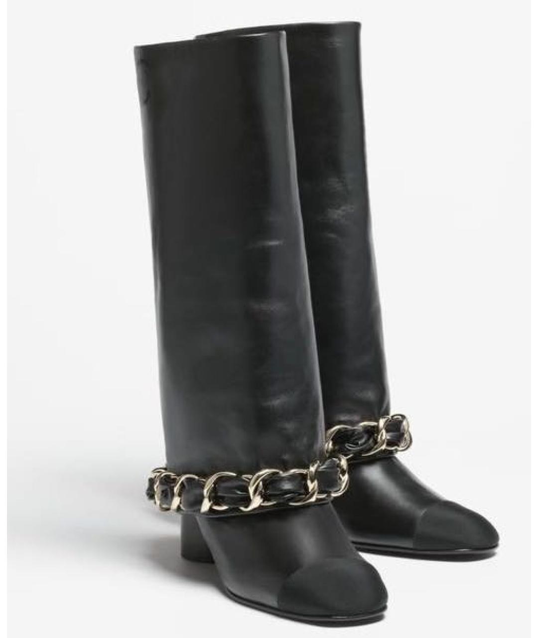 CHANEL Черные кожаные сапоги, фото 2