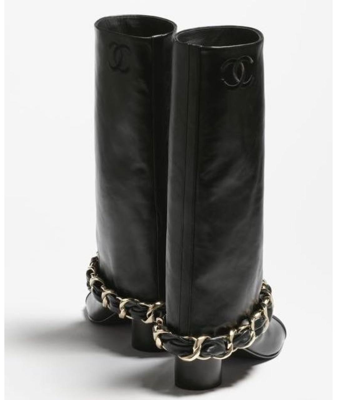 CHANEL Черные кожаные сапоги, фото 3