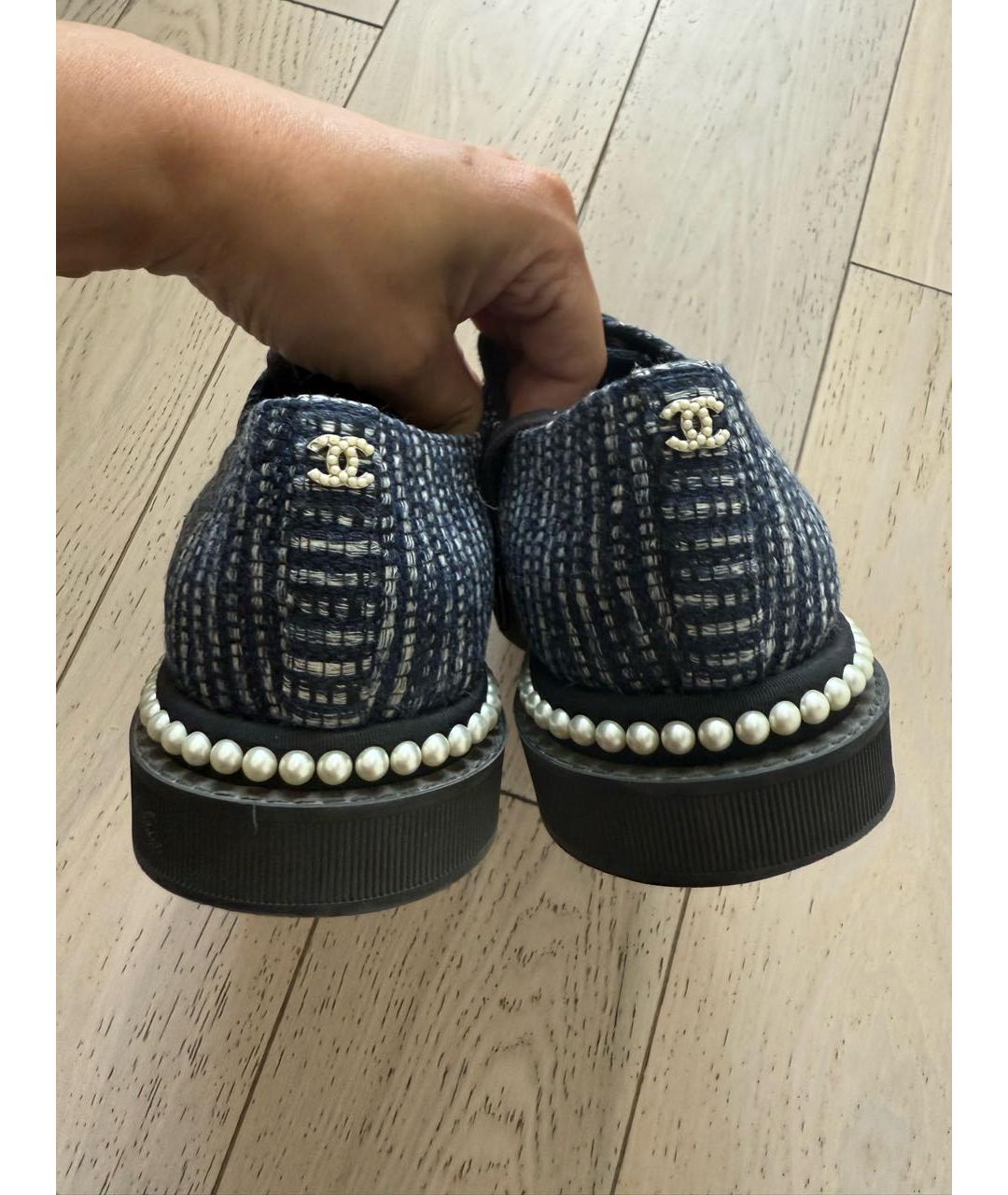 CHANEL Темно-синие текстильные брогги и оксфорды, фото 4