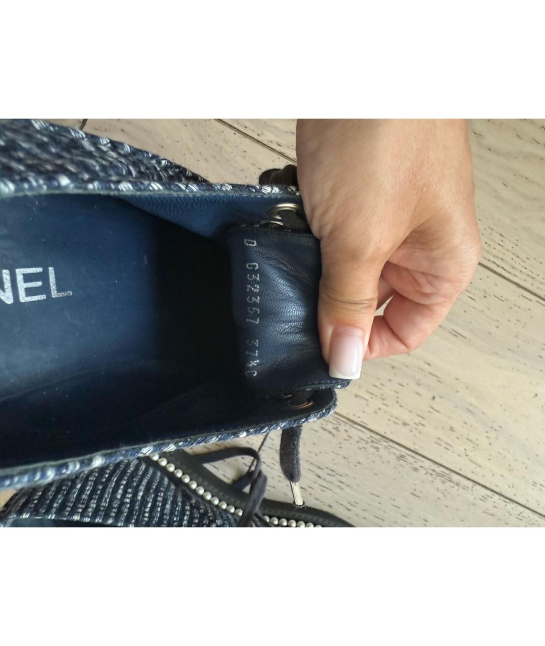CHANEL Темно-синие текстильные брогги и оксфорды, фото 6