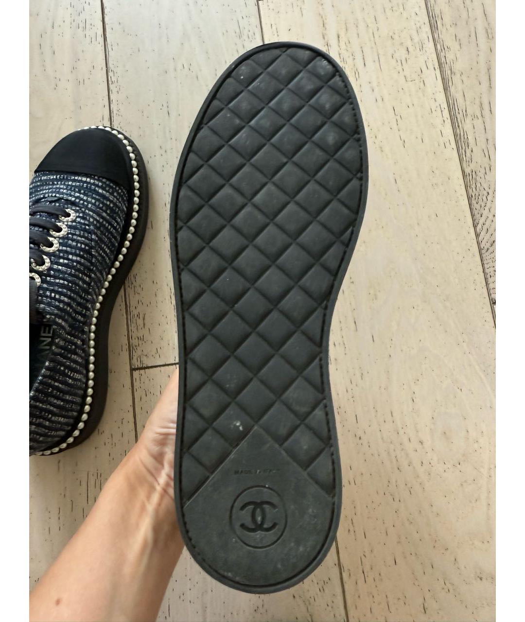 CHANEL Темно-синие текстильные брогги и оксфорды, фото 5