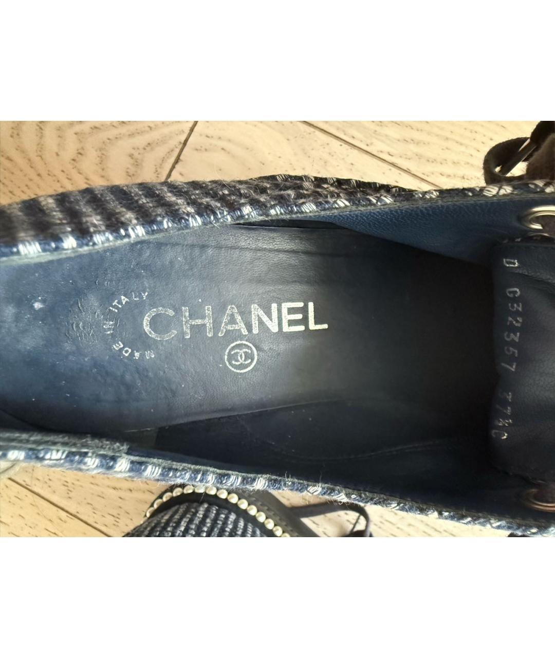 CHANEL Темно-синие текстильные брогги и оксфорды, фото 7