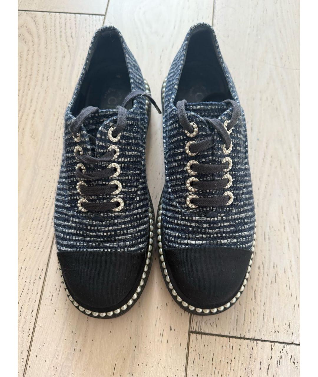 CHANEL Темно-синие текстильные брогги и оксфорды, фото 2