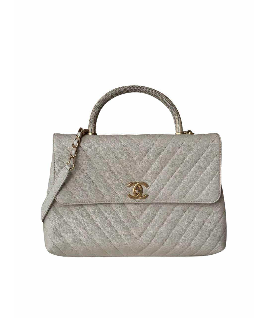 CHANEL Белая кожаная сумка с короткими ручками, фото 1