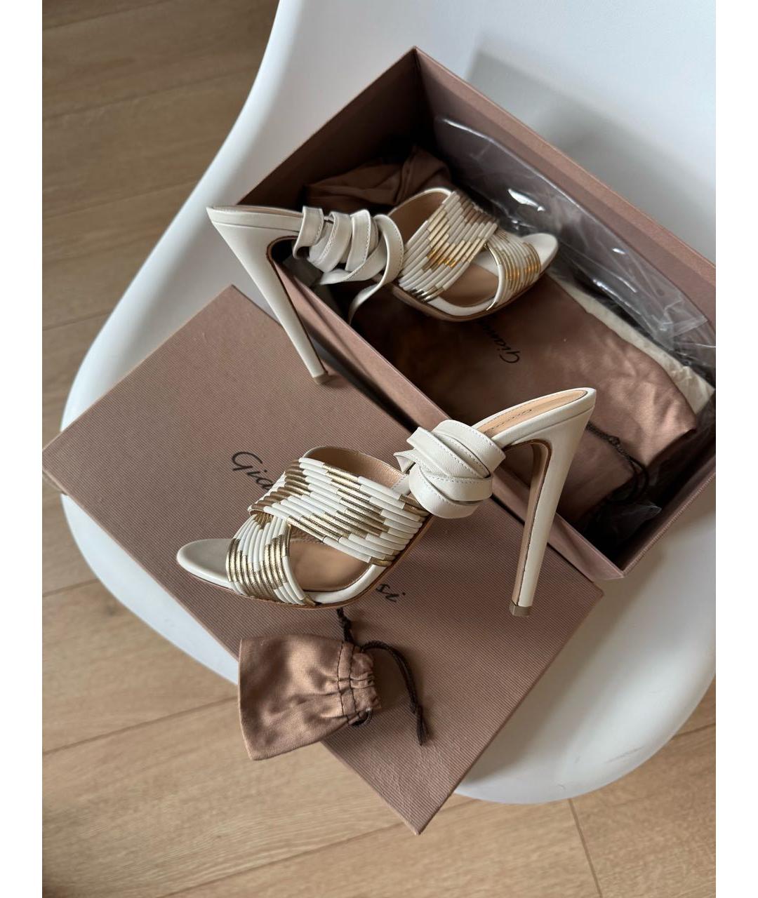 GIANVITO ROSSI Бежевые кожаные босоножки, фото 8