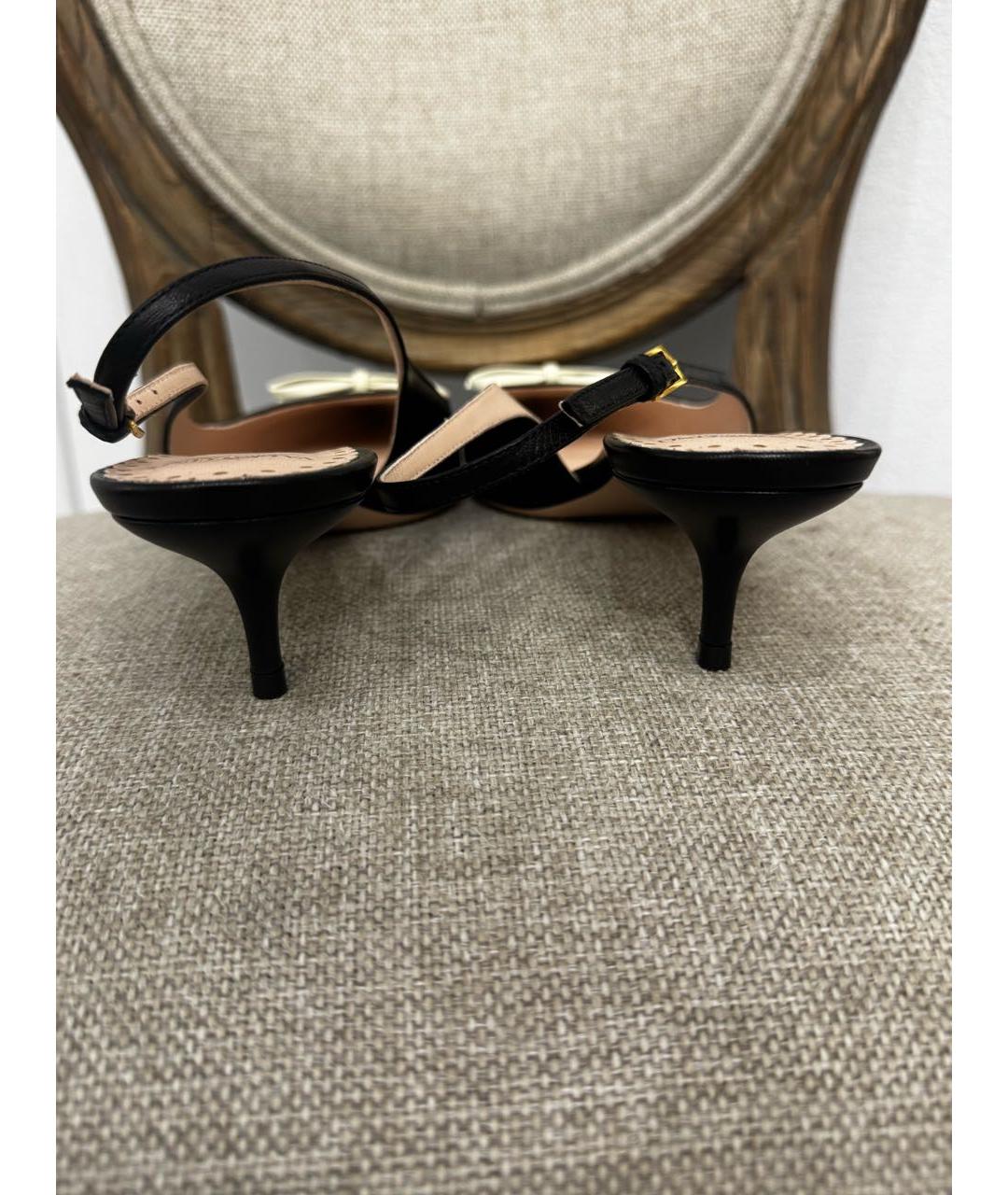 VALENTINO Черные кожаные лодочки на низком каблуке, фото 5