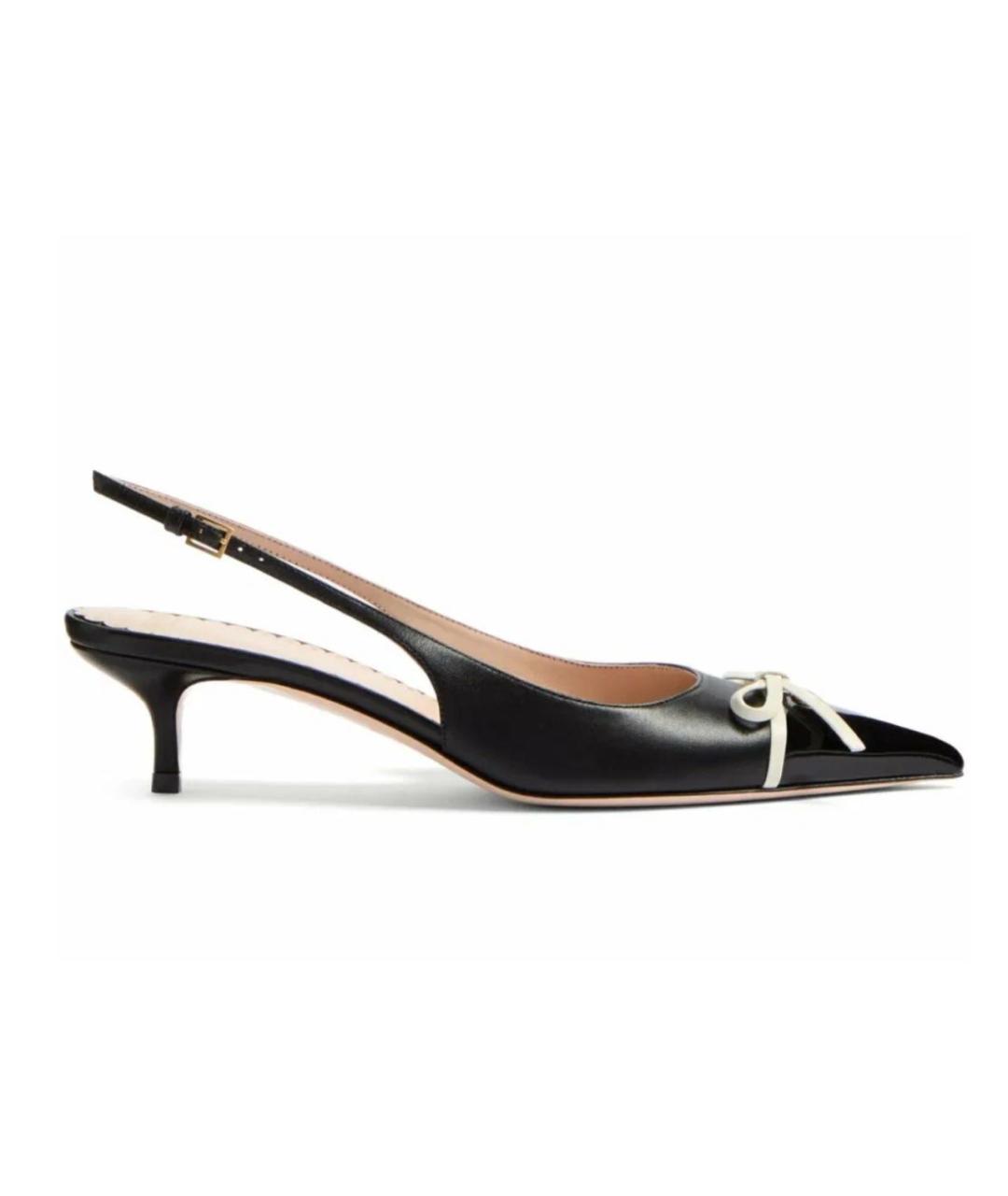 VALENTINO Черные кожаные лодочки на низком каблуке, фото 6