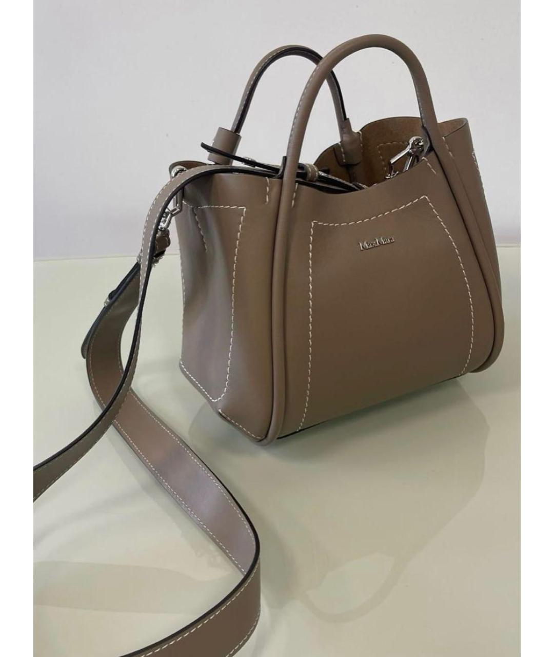 MAX MARA Бежевая кожаная сумка с короткими ручками, фото 6