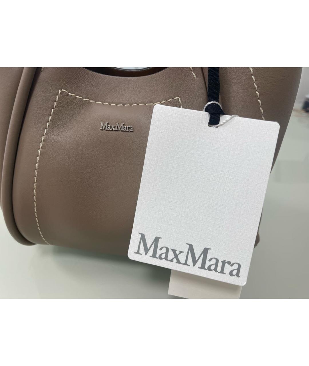 MAX MARA Бежевая кожаная сумка с короткими ручками, фото 6