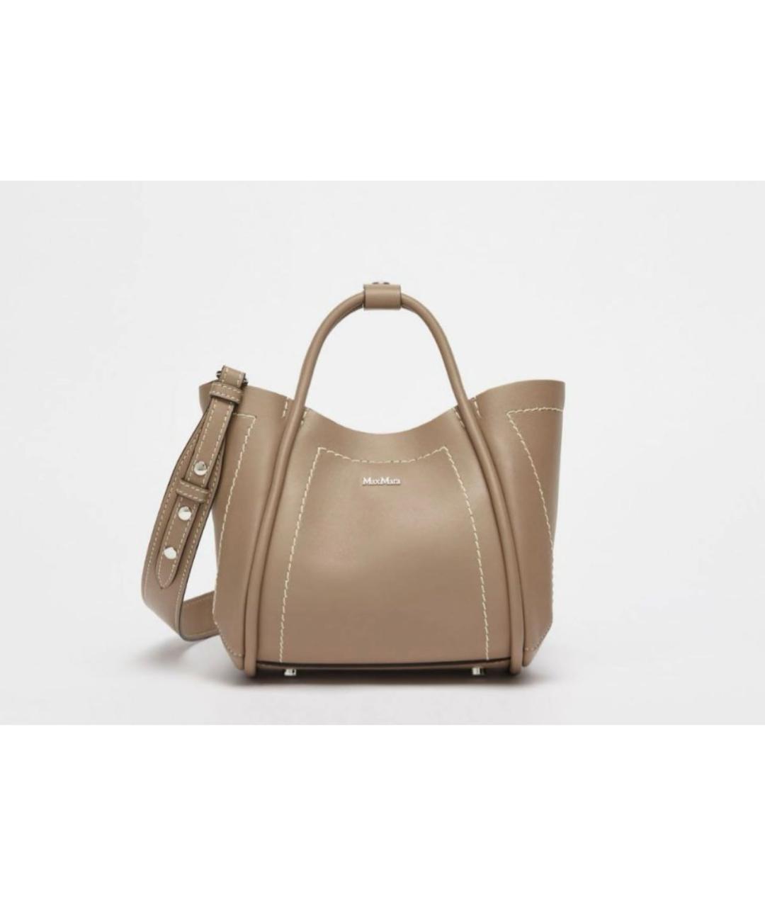 MAX MARA Бежевая кожаная сумка с короткими ручками, фото 2