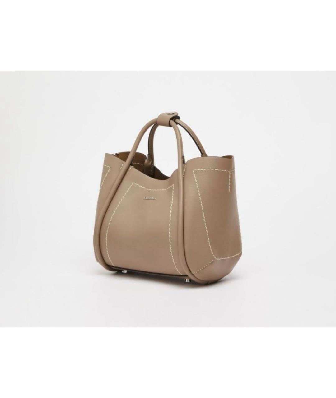 MAX MARA Бежевая кожаная сумка с короткими ручками, фото 8