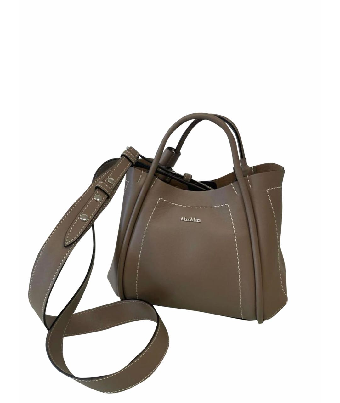 MAX MARA Бежевая кожаная сумка с короткими ручками, фото 1