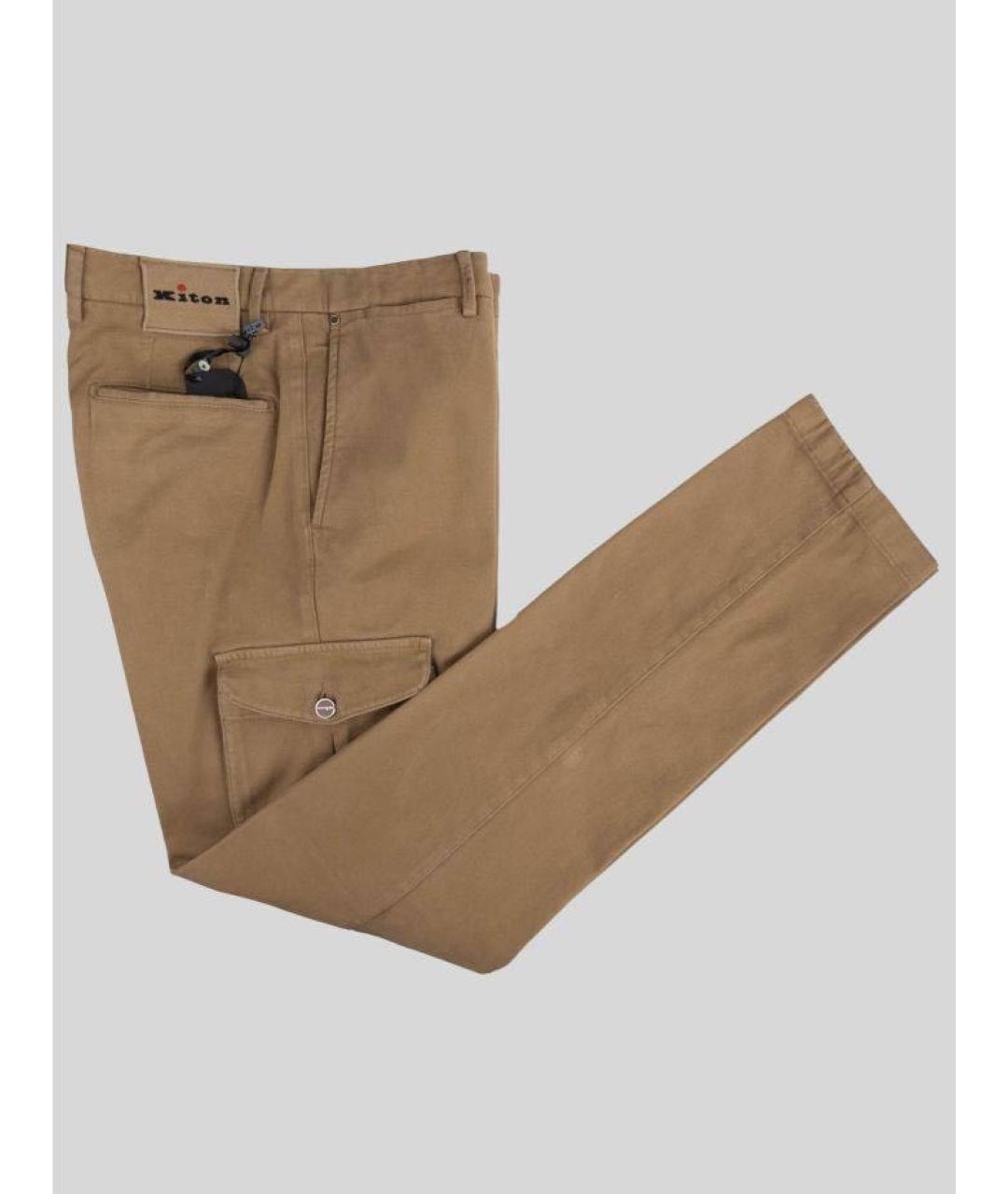 KITON Коричневые хлопковые повседневные брюки, фото 3