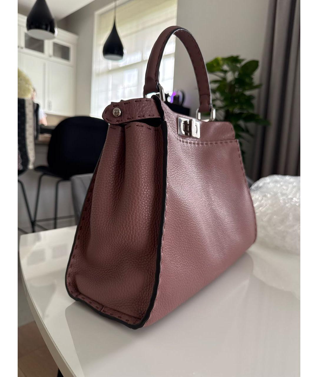 FENDI Розовая кожаная сумка с короткими ручками, фото 2