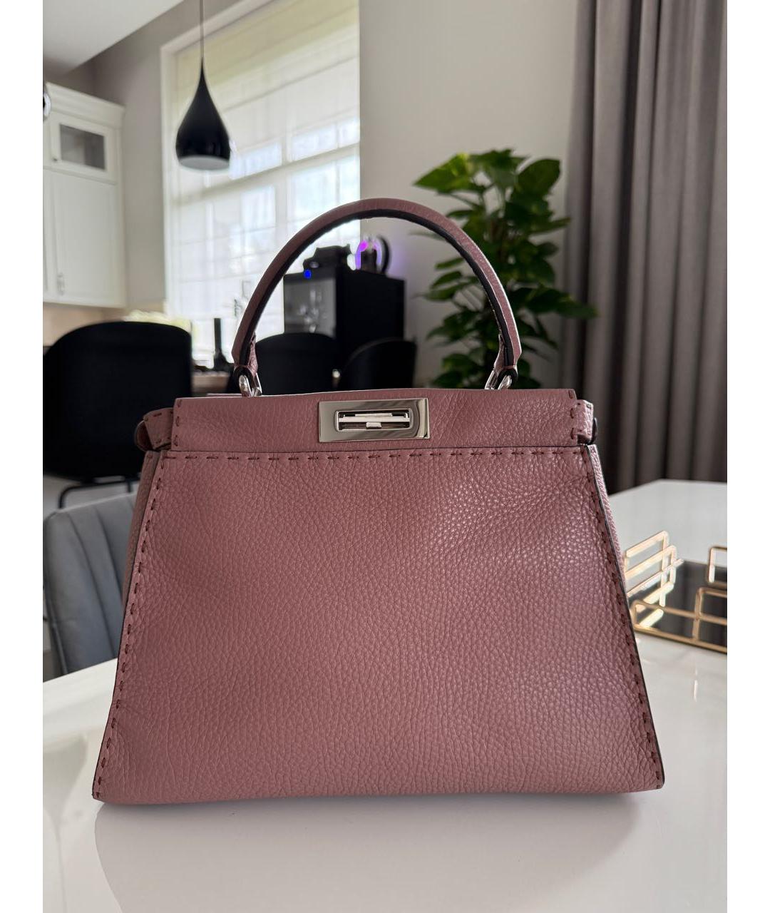 FENDI Розовая кожаная сумка с короткими ручками, фото 9