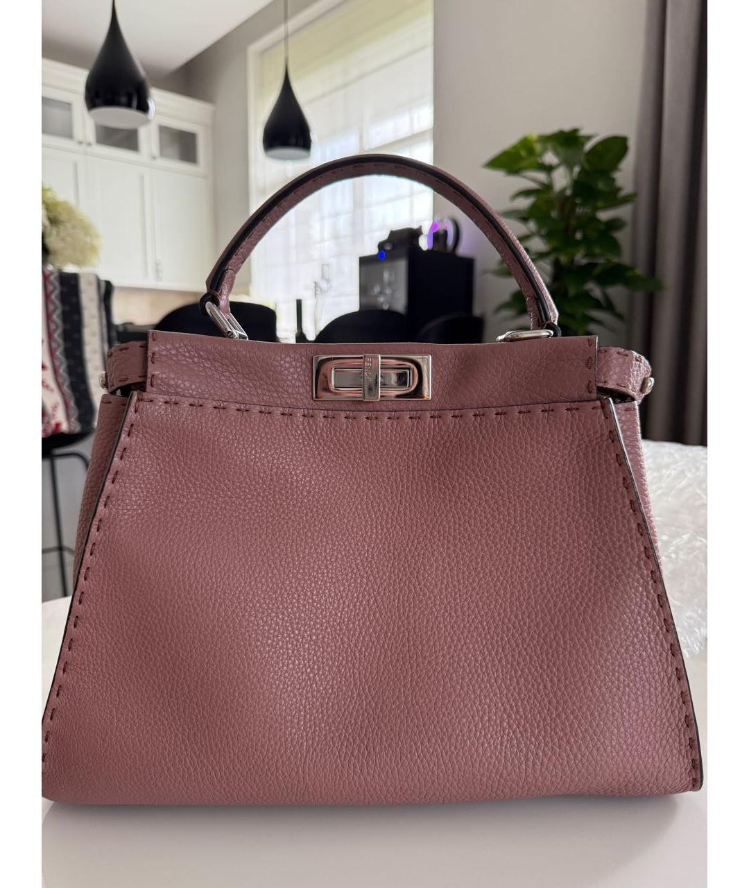 FENDI Розовая кожаная сумка с короткими ручками, фото 8