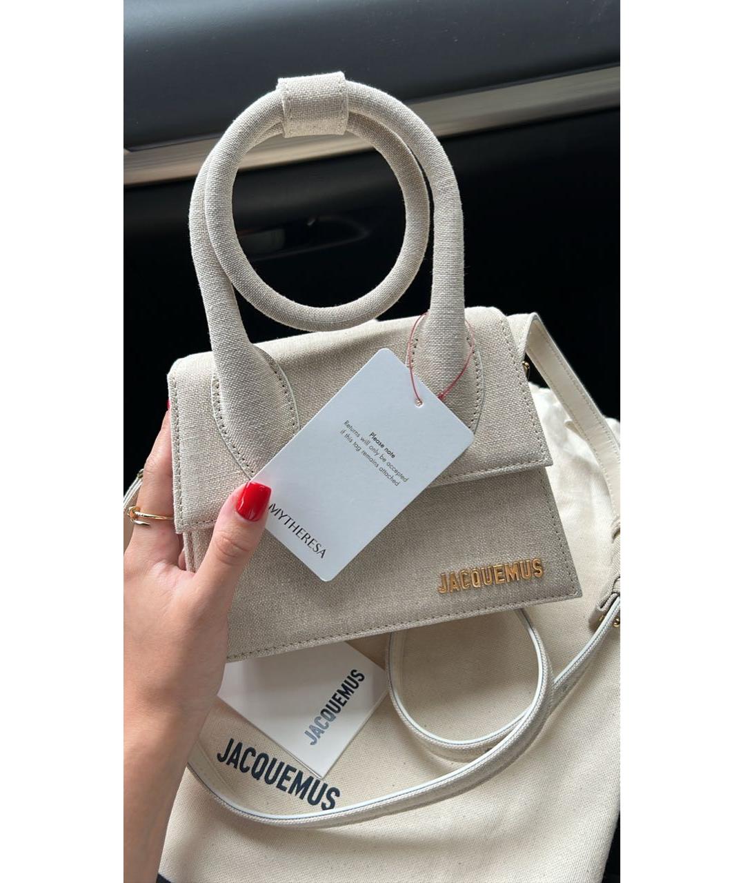JACQUEMUS Бежевая льняная сумка через плечо, фото 4