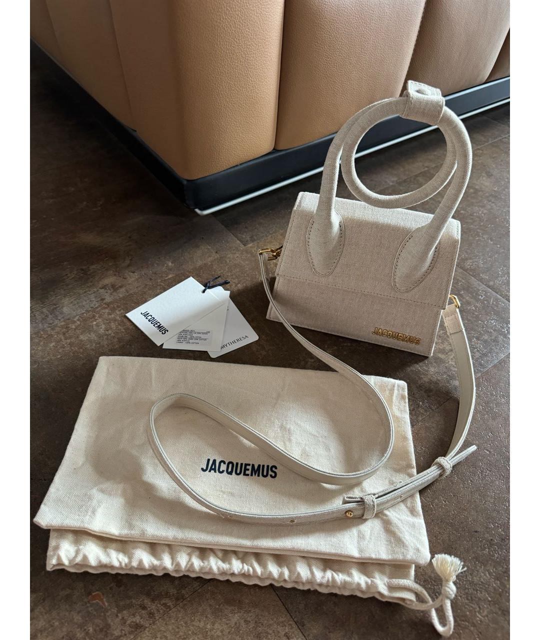 JACQUEMUS Бежевая льняная сумка через плечо, фото 5