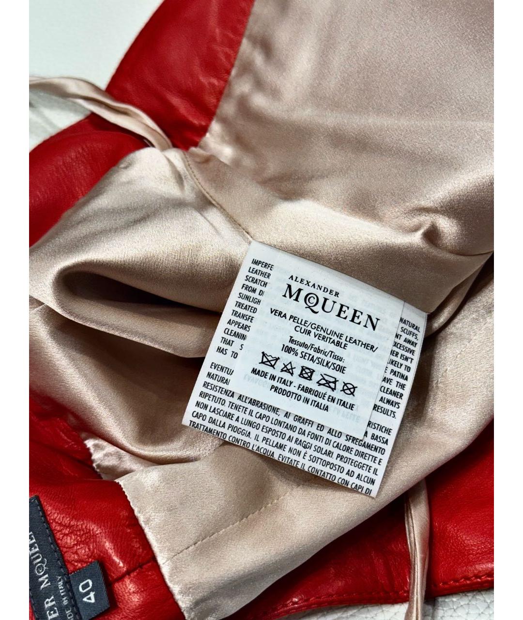 ALEXANDER MCQUEEN Красные кожаные брюки узкие, фото 7