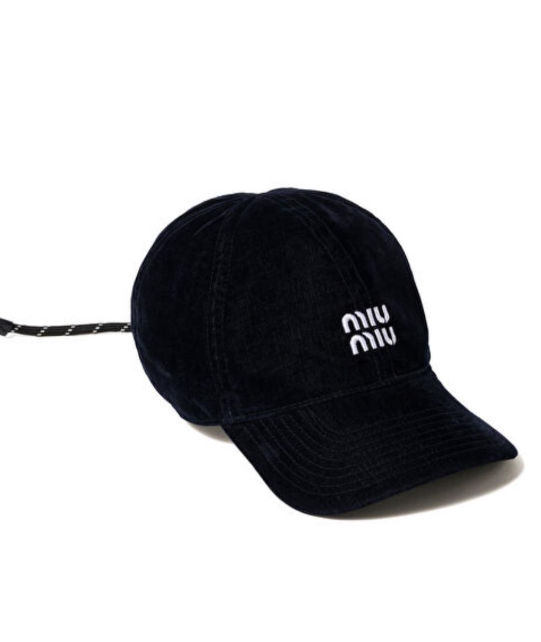 MIU MIU Темно-синяя бархатная кепка, фото 1