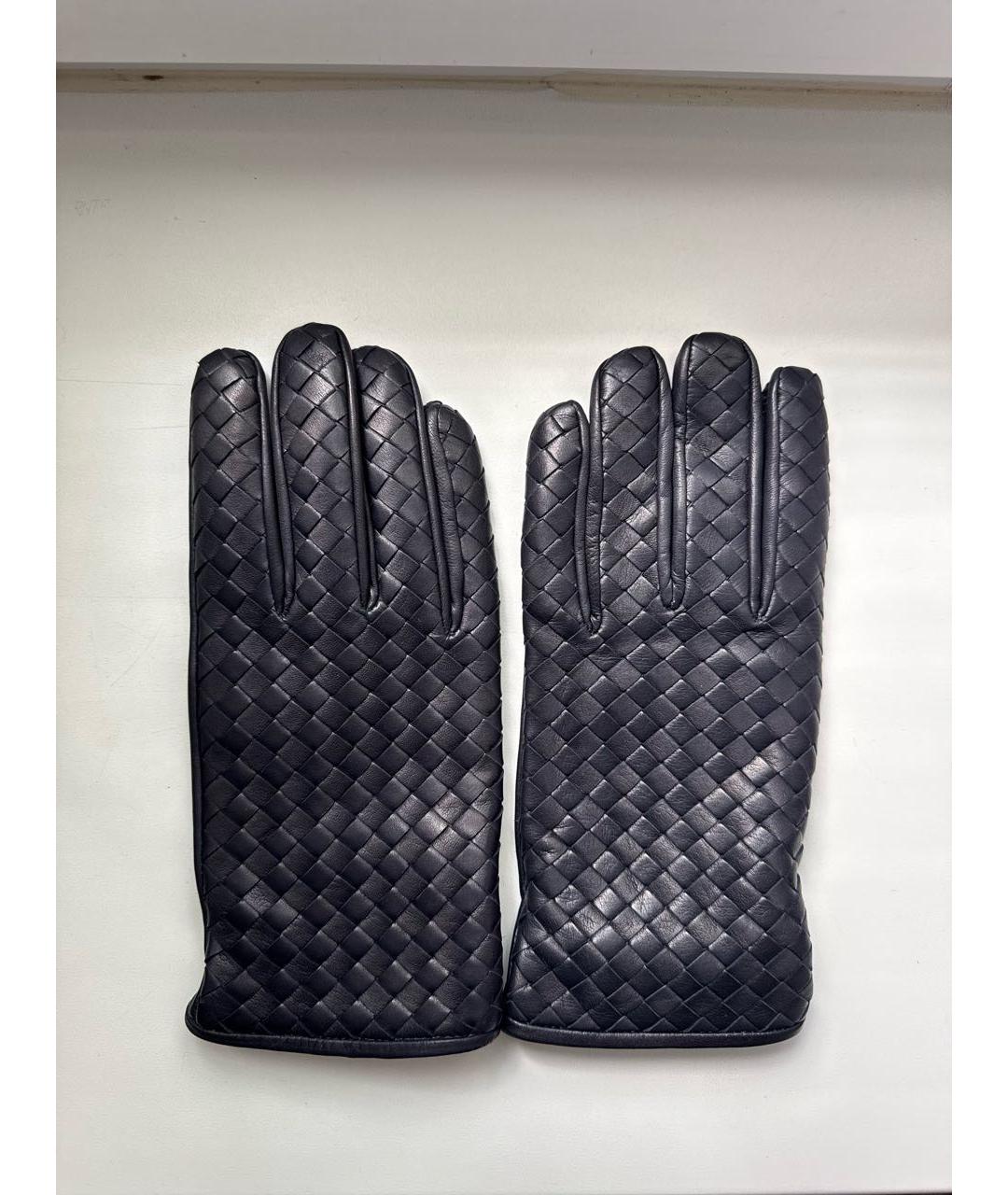 BOTTEGA VENETA Темно-синие кожаные перчатки, фото 8