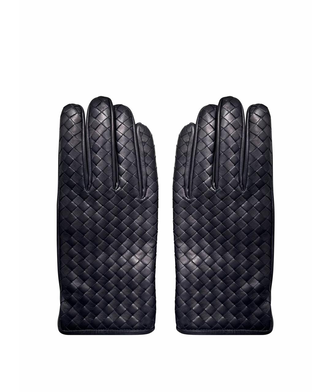 BOTTEGA VENETA Темно-синие кожаные перчатки, фото 1