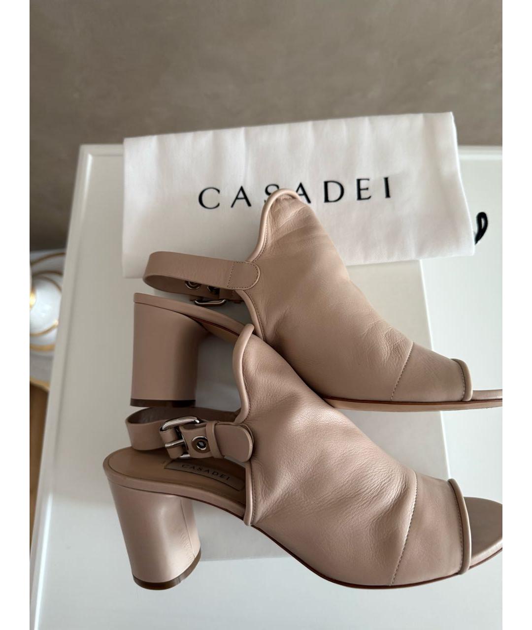 CASADEI Бежевые кожаные босоножки, фото 5