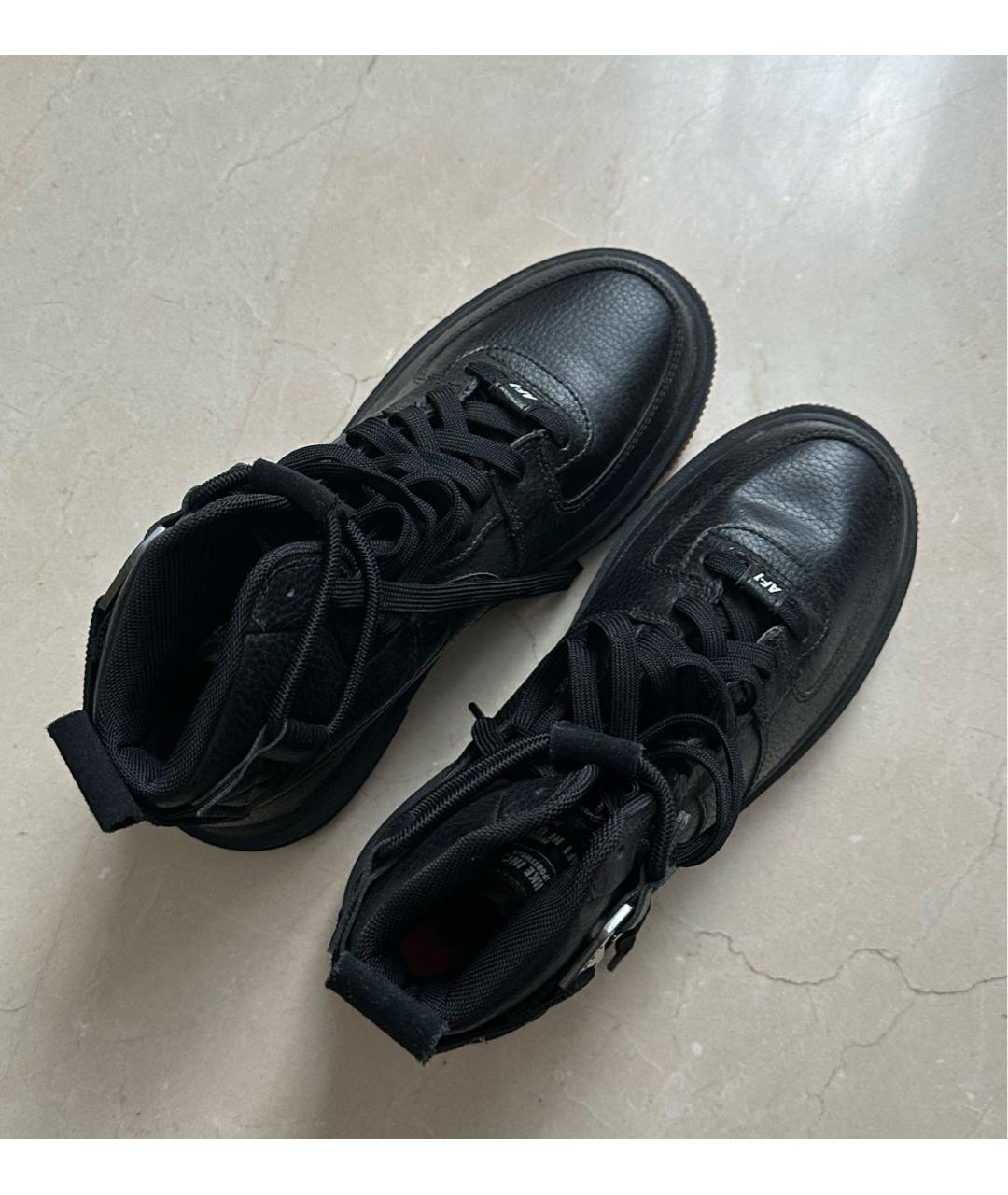 NIKE Черные кожаные высокие кроссовки / кеды, фото 2