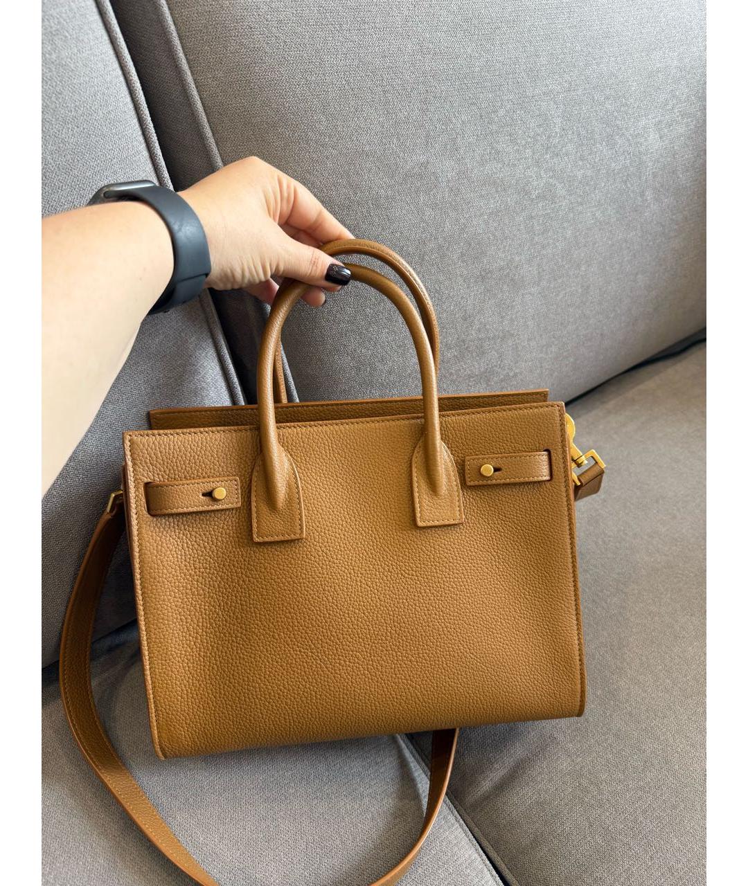 SAINT LAURENT Коричневая кожаная сумка с короткими ручками, фото 4