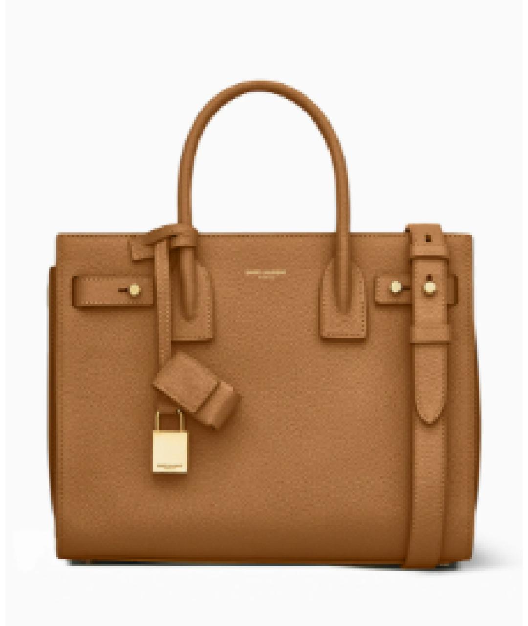 SAINT LAURENT Коричневая кожаная сумка с короткими ручками, фото 7