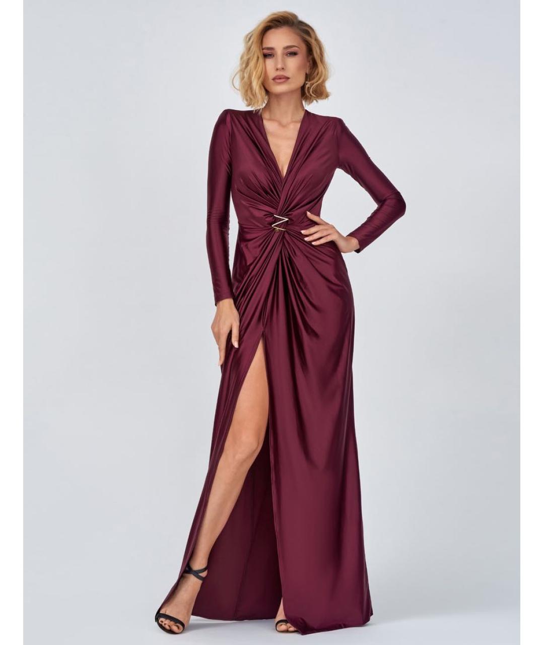 ELISABETTA FRANCHI Бордовое полиамидовое вечернее платье, фото 5
