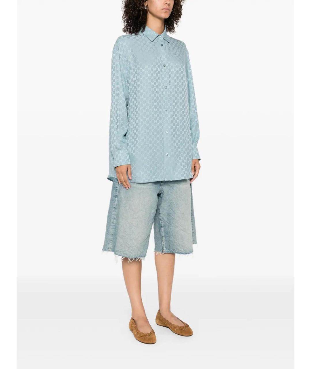 GUCCI Голубая шелковая рубашка, фото 4
