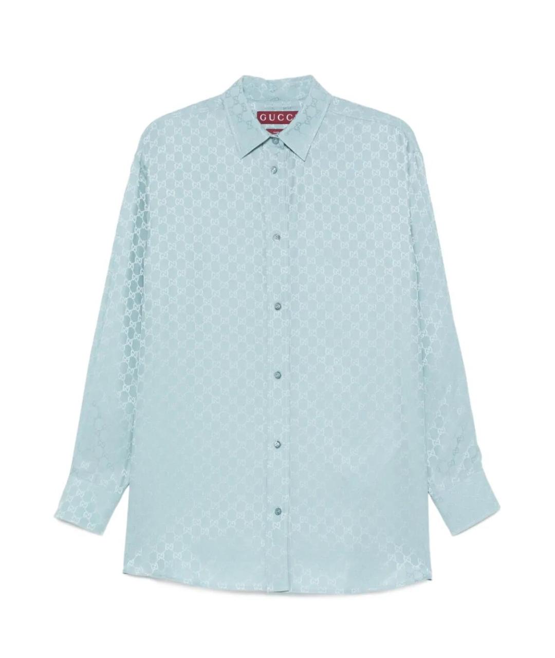 GUCCI Голубая шелковая рубашка, фото 1