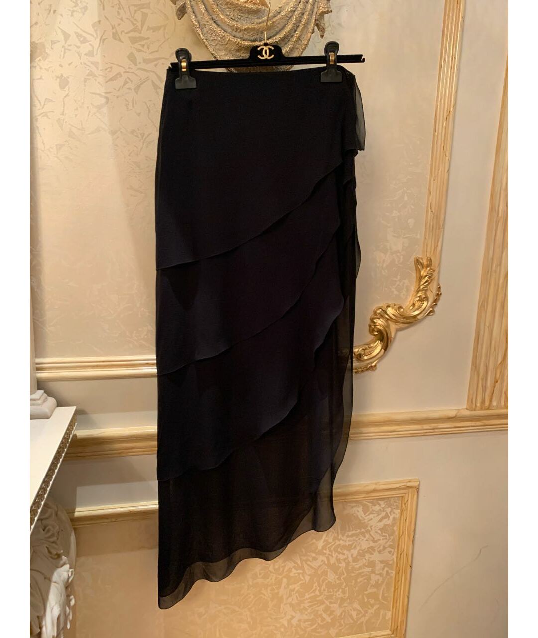 CHANEL Черная шелковая юбка миди, фото 5