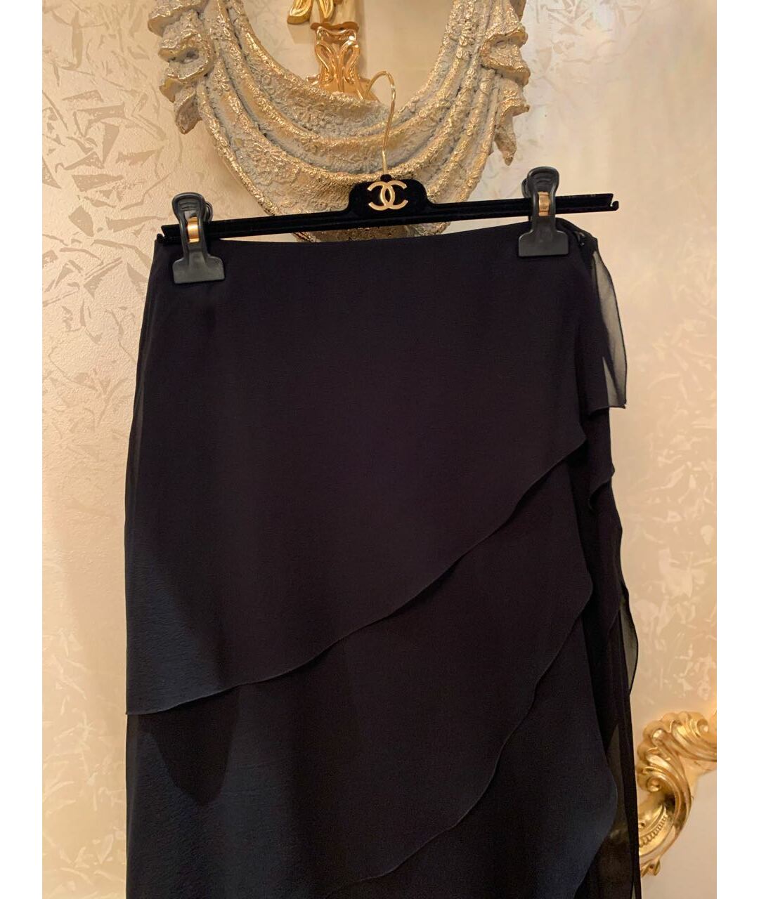 CHANEL Черная шелковая юбка миди, фото 4
