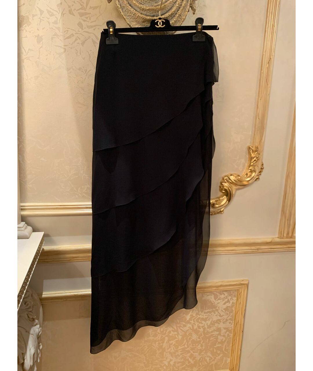 CHANEL Черная шелковая юбка миди, фото 6