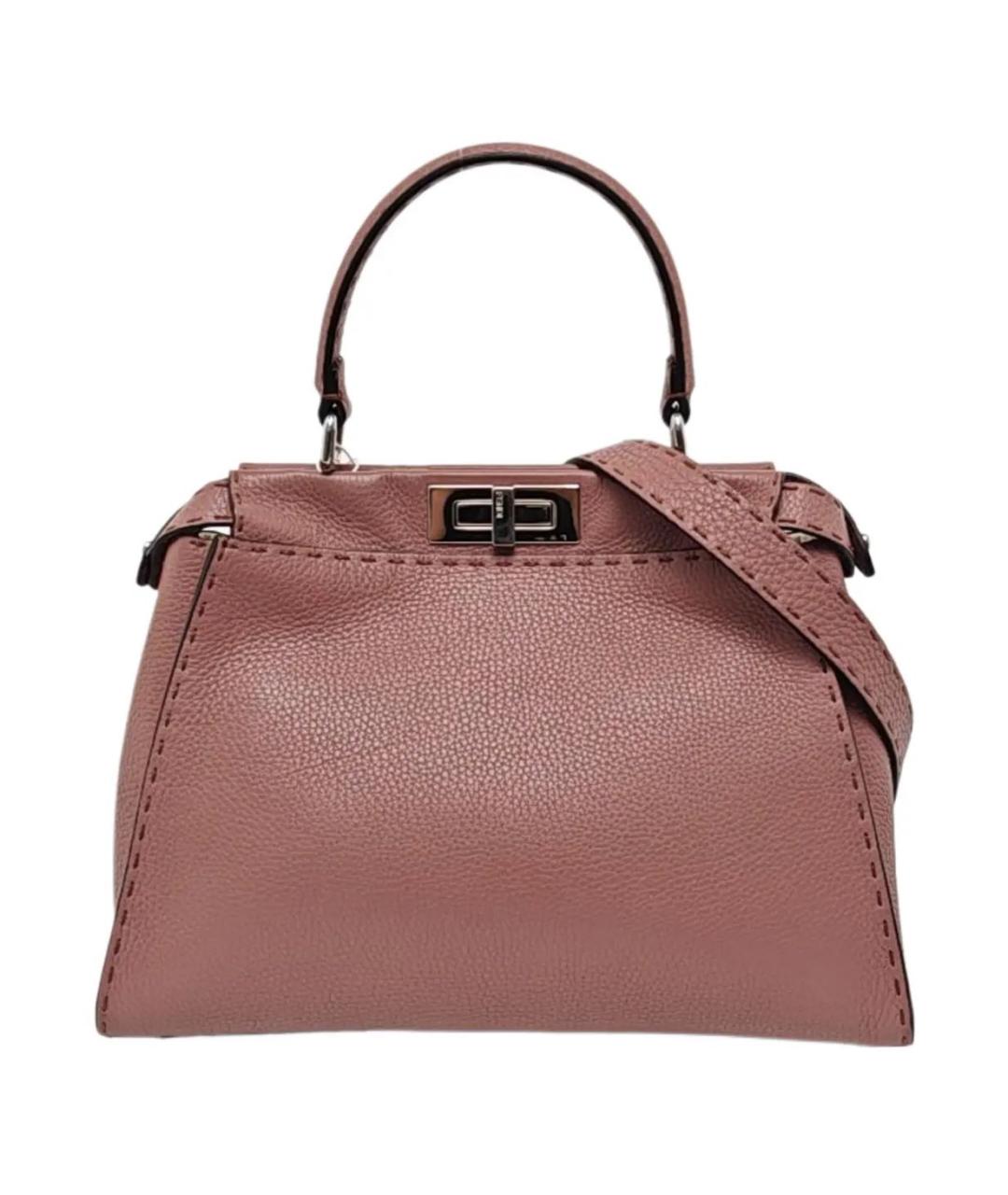 FENDI Розовая кожаная сумка с короткими ручками, фото 1