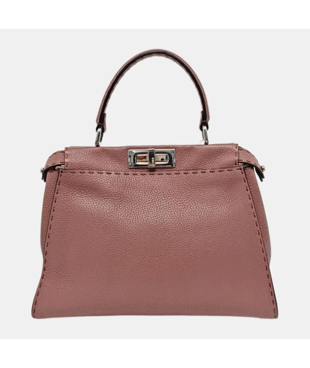 FENDI Розовая кожаная сумка с короткими ручками, фото 4