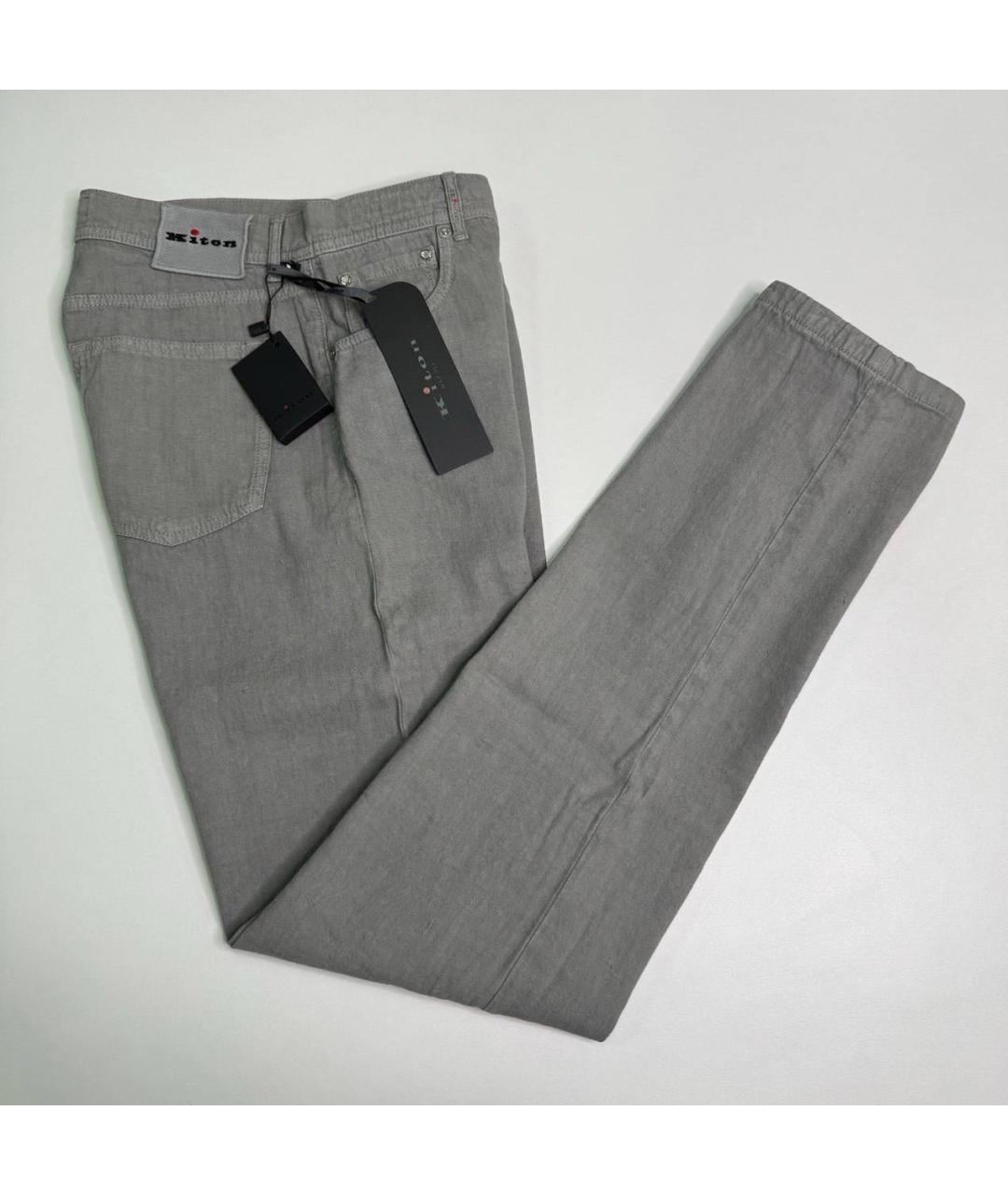 KITON Серые льняные повседневные брюки, фото 3