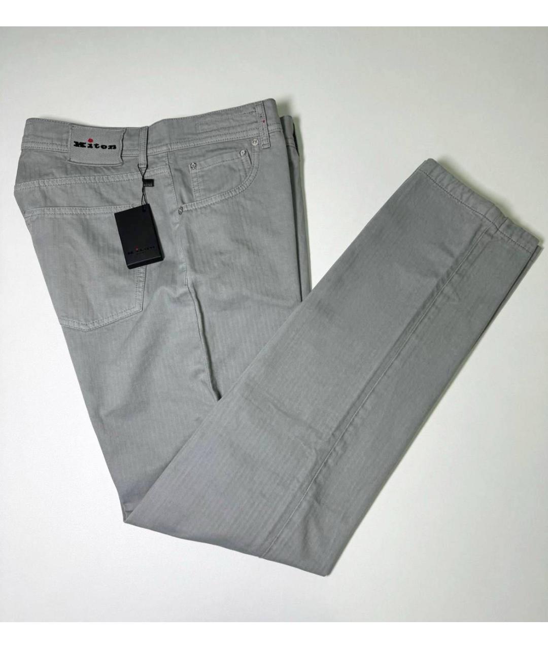 KITON Серые хлопковые повседневные брюки, фото 3