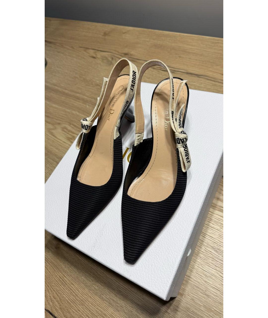 CHRISTIAN DIOR Черные текстильные лодочки на низком каблуке, фото 2